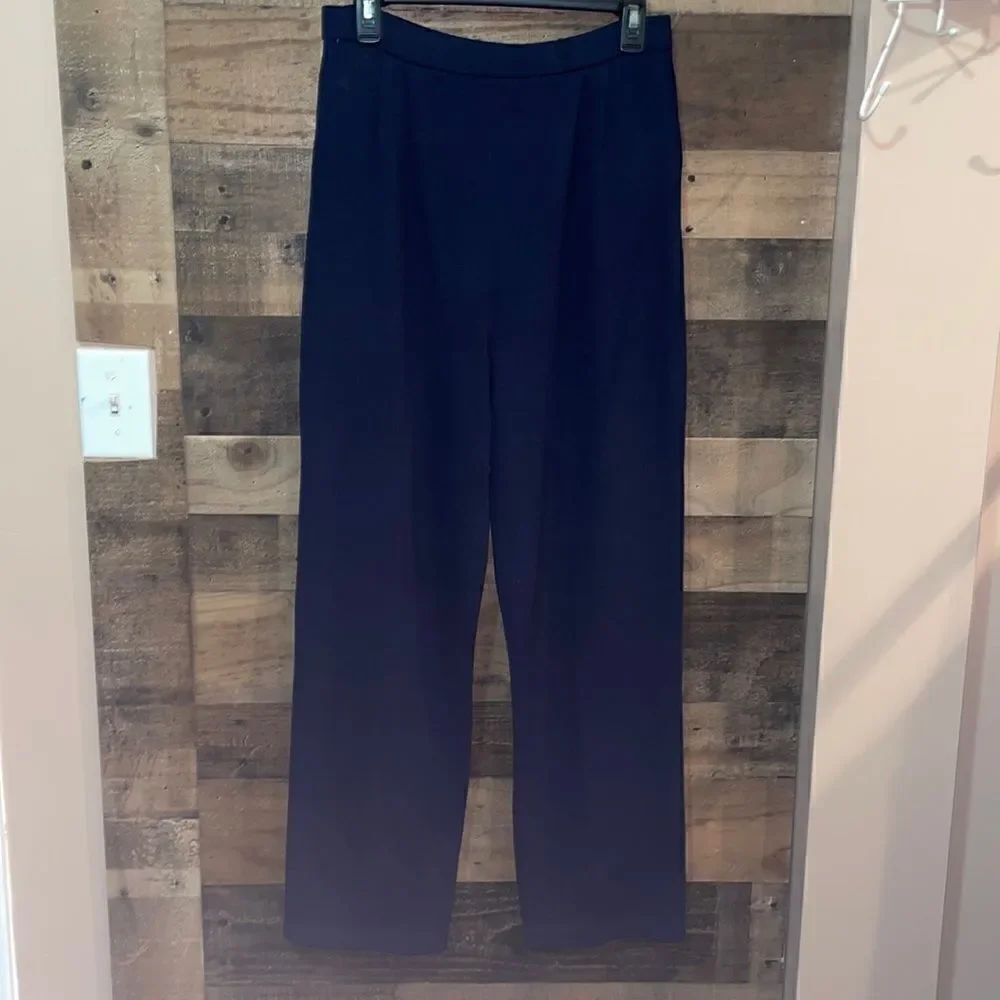 St. John Basics Navy Blue Santana Knit Wide Leg Pleated Pants